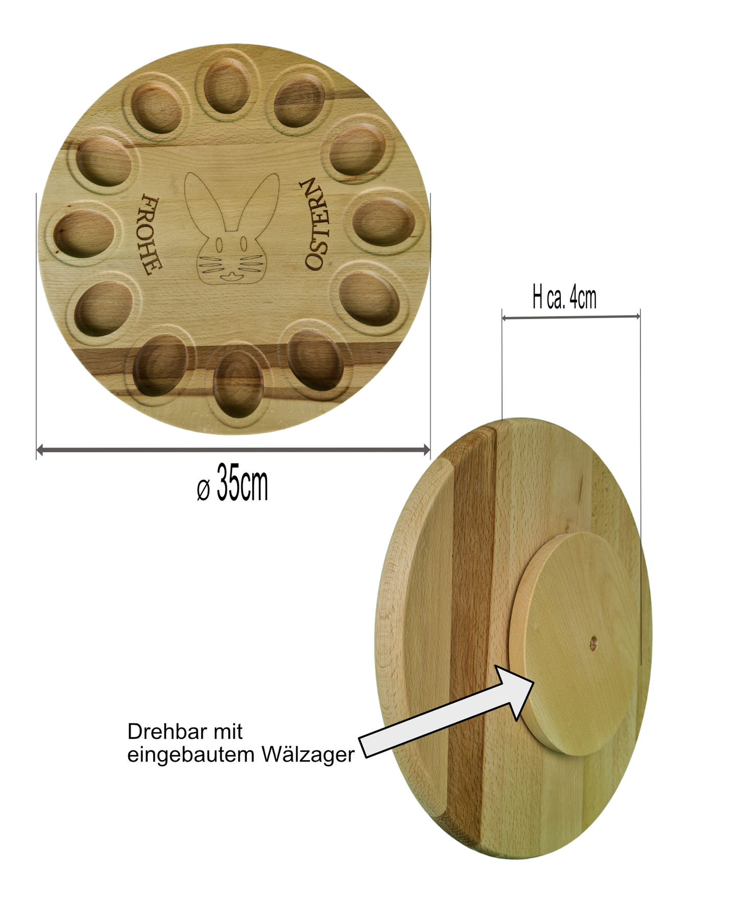 Frohe Ostern Ø35cm Drehbarer Holzteller